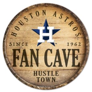 Houston Astros Sign Wood 14 Inch Round Barrel Top Design