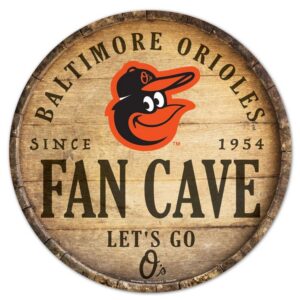 Baltimore Orioles Sign Wood 14 Inch Round Barrel Top Design