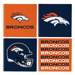 Denver Broncos Coaster Set 4 Piece with Wood Caddy