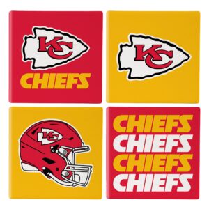 Kansas City Chiefs Coaster Set 4 Piece with Wood Caddy