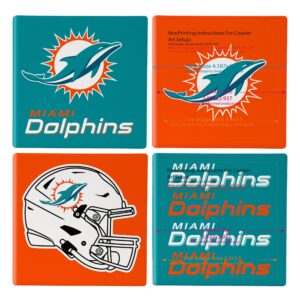 Miami Dolphins Coaster Set 4 Piece with Wood Caddy