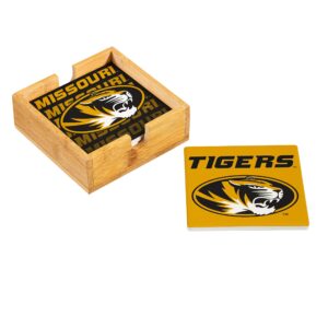 Missouri Tigers Coaster Set 4 Piece with Wood Caddy