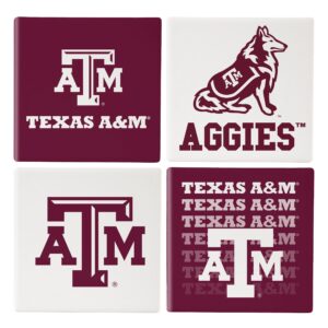 Texas A&M Aggies Coaster Set 4 Piece with Wood Caddy
