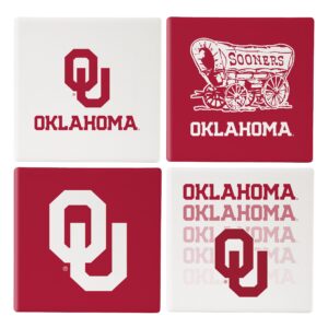 Oklahoma Sooners Coaster Set 4 Piece with Wood Caddy
