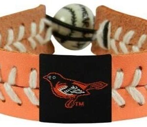 Baltimore Orioles Bracelet Team Color Baseball Peach Leather White Thread CO