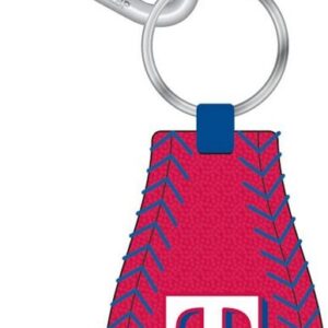 Texas Rangers Keychain Team Color Baseball Red Leather Blue Thread CO