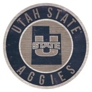 Utah State Aggies Sign Wood 12 Inch Round State Design
