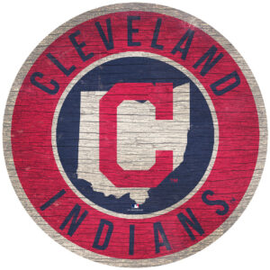 Cleveland Indians Sign Wood 12 Inch Round State Design