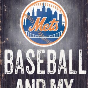 New York Mets Sign Wood 6x12 Baseball and Dog Design