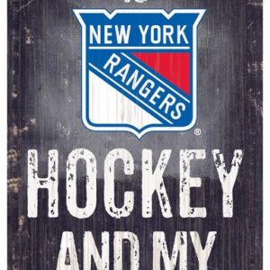 New York Rangers Sign Wood 6x12 Hockey and Dog Design
