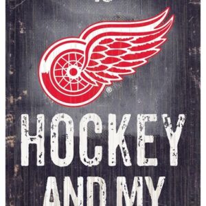 Detroit Red Wings Sign Wood 6x12 Hockey and Dog Design