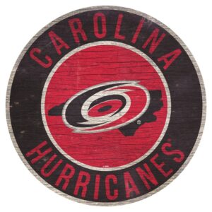 Carolina Hurricanes Sign Wood 12 Inch Round State Design