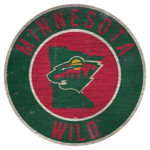 Minnesota Wild Sign Wood 12 Inch Round State Design