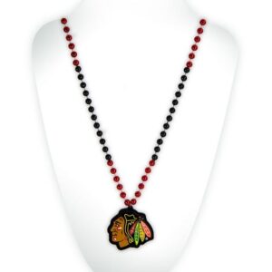 Chicago Blackhawks Beads with Medallion Mardi Gras Style