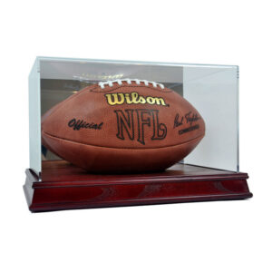 Display Case Football Mirrored Back and Wood Base